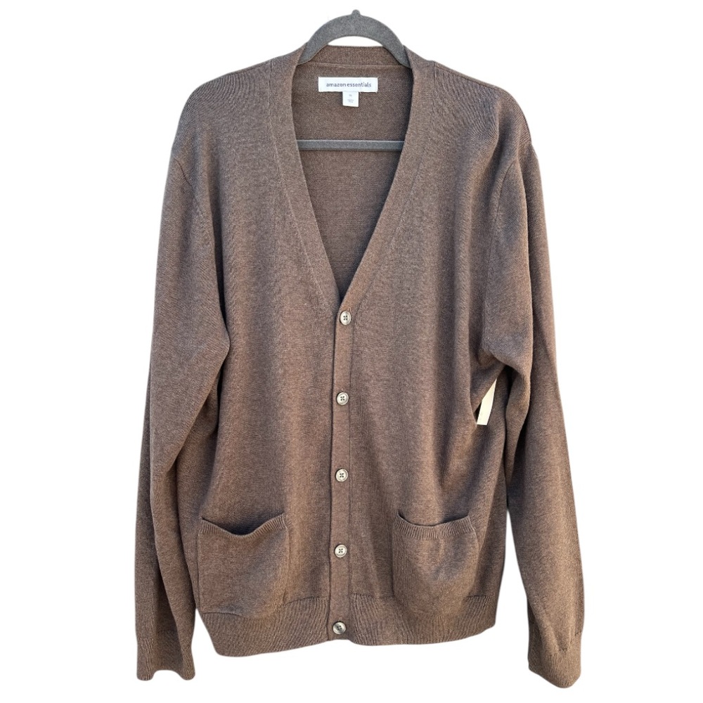 Amazon Essentials Men's XL Brown Heather V Neck Button Down Cardigan Sweater NWT